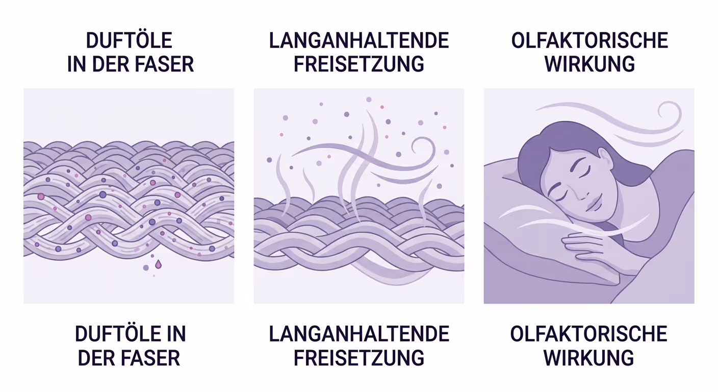 Infografik: everdrop Mood Technology — Duftkomposition wird beim Waschen in die Faser integriert und wirkt langanhaltend