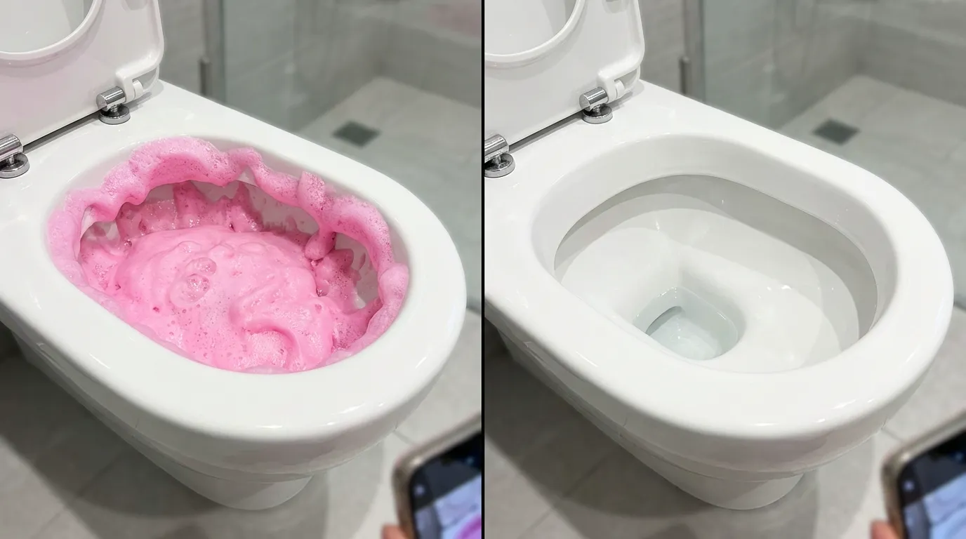 Links: Schaum arbeitet unter dem Rand. Rechts: Strahlend saubere Keramik.