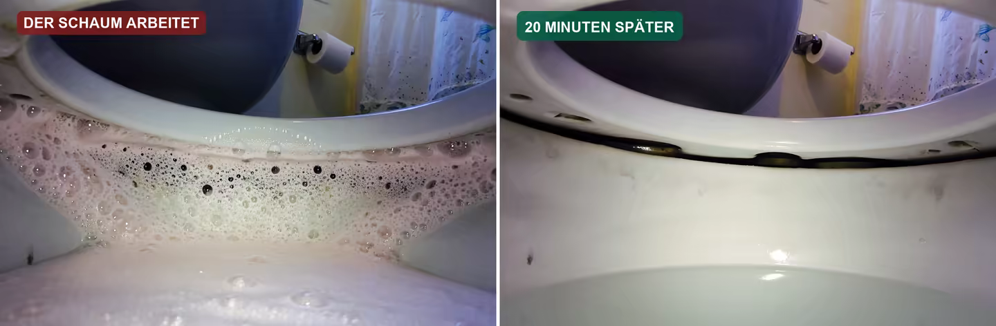 Links füllt der Schaum den Hohlraum, rechts ist die Randunterseite sauber
